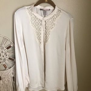 Forever 21 silk cream lace button down shirt